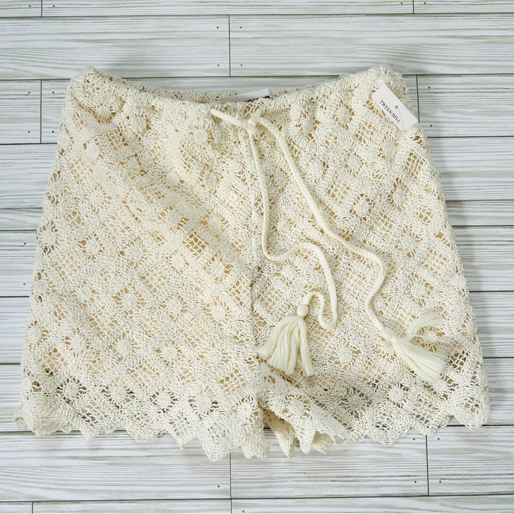 Tween Diva Girls Shorts Draw String Waist Crochet Boho Lined Size 14